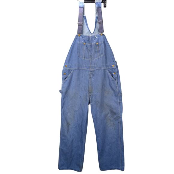 Vintage Toughskins Overalls Mens 44x29 Bibs Farm Country Western Destressed READ - Picture 1 of 8
